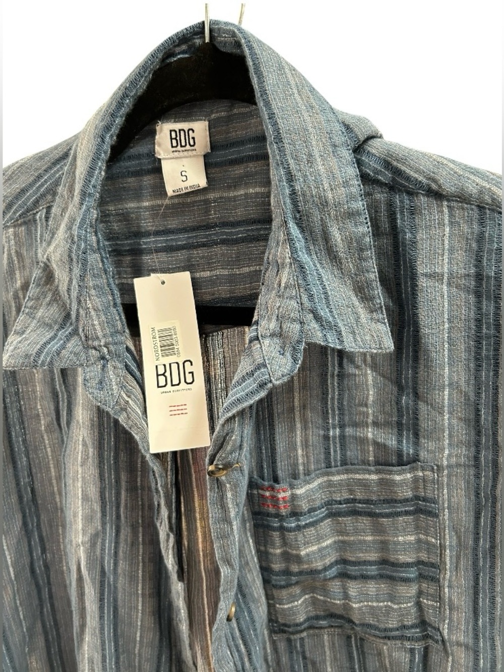 BDG Women’s oversized Small Dip-Dye Sadie Striped Button-Up Shirt Blue and Cream - Picture 5 of 8